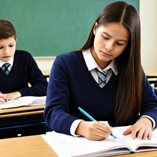 Home 8 **
"Students engaged in essay writing, a teacher providing guidance in a classroom setting, fully clothed, appropriate attire, safe for work, perfect anatomy, natural proportions, family-friendly, educational environment, professional photography, high quality, modest clothing."
**