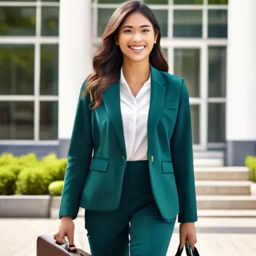 교사 자격증 면접 준비 요령 - **Prompt:** A confident, young female teacher, professionally dressed in a modest blazer and trouser...