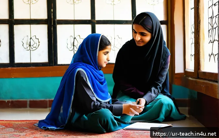 교사 학생 상담 사례 모음 - A warm and inviting classroom scene in a Pakistani school where a male Urdu-speaking teacher attenti...