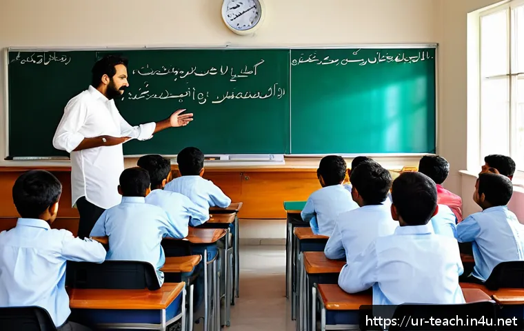 교사 학부모 상담 전략 - A warm, inviting classroom scene in a modern Pakistani school, showing a respectful and open dialogu...